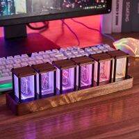 RGB LED Tube Clock Vintage Digital Nixie Clock 12/24 Hours Adjustable Retro Desk Clock Walnut Wood Base Table Decoration Hot New