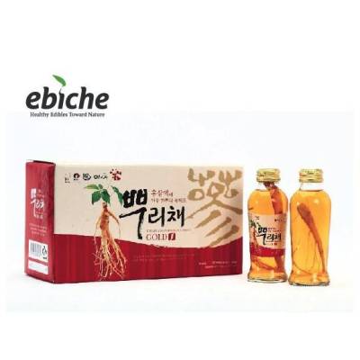 เครื่องดื่มโสมแดงเกาหลี korean red ginseng drink with root gold brand ebiche 홍삼액에 인삼 뿌리채 120mlx10ea 1box