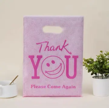 Wholesale Hot Pink Thank You Design Plastic Bag 20x25cm 50pcs