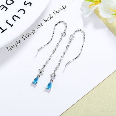 [COD] Ancient cat blue drop earrings for women all-match cold bouncing di show face thin hexagram ear wire
