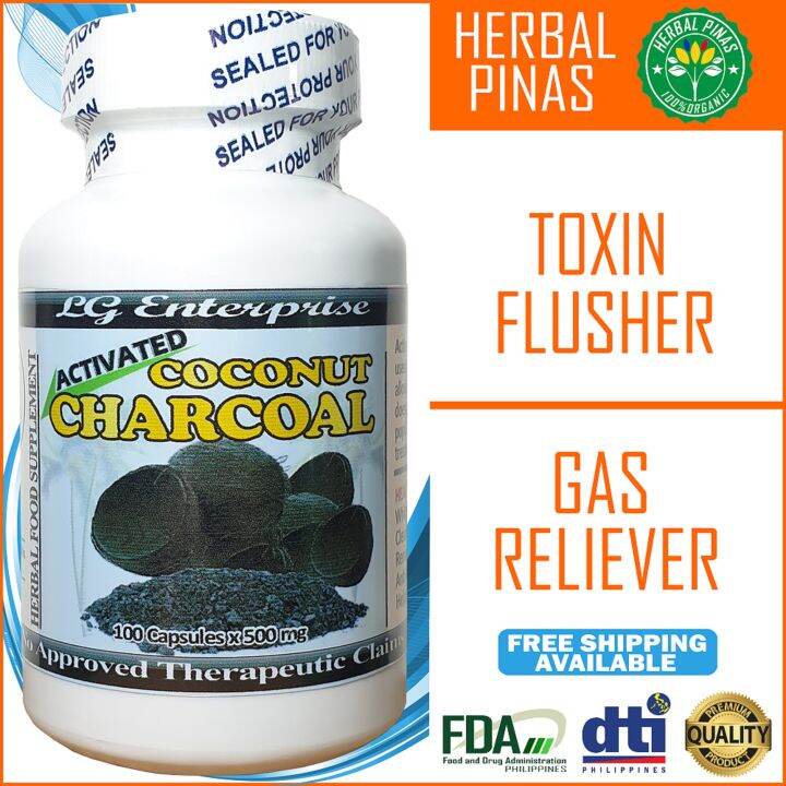 Charcoal ACTIVATED COCONUT Toxin Flusher and Anti Hangover 100 Capsules