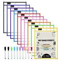 Dry Erase Pockets Sleeves, (10 Pack) A4 Paper Job Ticket Holders, Reusable Dry Erase Sheets for Classroom Worksheets