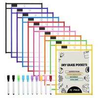 Dry Erase Pockets Sleeves, (10 Pack) A4 Paper Job Ticket Holders, Reusable Dry Erase Sheets for Classroom Worksheets