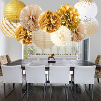 11PCS Gold Set Round Lantern Chinese Lantern Decoration Golden Party Wedding Paper Lanterns DIY Decor Outdoor Hanging Ball Decor.