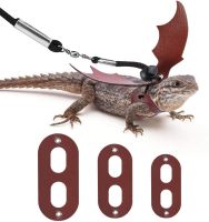 3 Pack Bearded Dragon Lizard Leash Harness Adjustable Bat Wings with Hat-Bowknot Soft Leather Reptile Leash for Small Pet