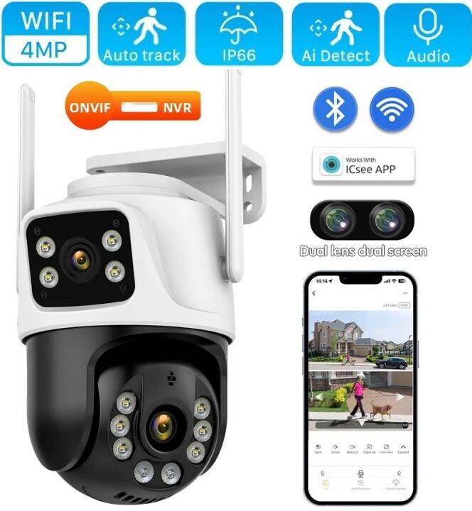 2K 4MP Dual Lens&Screen PTZ IP Camera WIFI Color Night Vision Dual ...