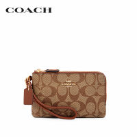 COACH กระเป๋าคล้องมือผู้หญิงรุ่น Double Corner Zip Wristlet In Signature Canvas สีหลากสี 87591 IMS5U