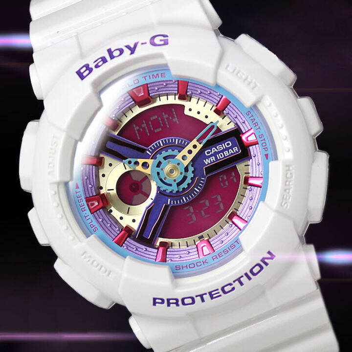 baby-g-ba112-นาฬิกาข้อมือสตรีแบบ-สองเวลา-แสดงผล-100m-กันน้ำกันกระแทกไฟอัตโนมัติ-led-แสดงเวลาโลก-กีฬานาฬิกาข้อมือรับประกัน-2-ปี-ba-112-7a-100-ใหม่แท้