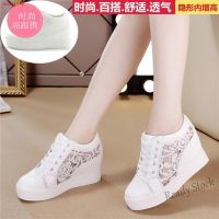 【Ready Stock】 ♤▨ C40 [Ready Stock] Thick-Soled Summer White Wedges Womens Soil Shoes New Style Sports Leisure Breathable All-Match Inner Heightening Net