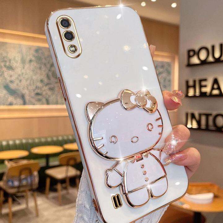 folding-makeup-mirror-phone-case-for-samsung-galaxy-a01-m01-case-fashion-cartoon-cute-cat-multifunctional-bracket-plating-tpu-soft-cover-casing