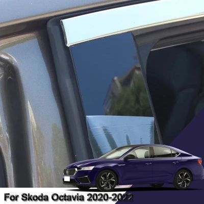 รถจัดแต่งทรงผมพีวีซีรถหน้าต่างเสาตัดสติ๊กเกอร์กลาง BC คอลัมน์สติ๊กเกอร์ภายนอกอุปกรณ์รถยนต์สำหรับ Octavia 2020-2022