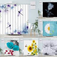 【hot】✼  Abstract Floral Shower Curtains Watercolor Flowers Leaves Design