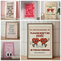 2023 ✐☁ Retro Please Dont Do Coke In The Bathroom Beige Groovy Animated Hearts Wall Art Canvas Painting Posters Living Room Home Decor