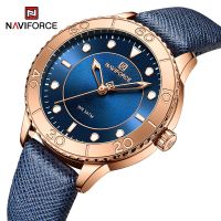 NAVIFORCE สายหนังหรูหรานาฬิกาข้อมือเรืองแสงสำหรับเสื้อผ้ากุลสตรีที่สง่างามกันน้ำสุภาพสตรีสร้อยข้อมือ Relogio Feminino HP ร้านค้า