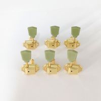 ；‘【；。 6PC Vintage Guitar Deluxe String Tuning Pegs Machine Heads Greenish Button /Chrome