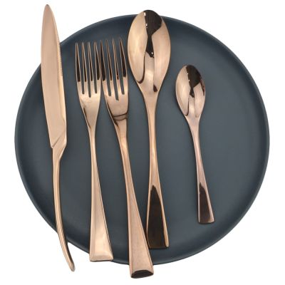 Rose Gold 5Pcs Portable Travel Cutlery Set Dinnerware Set Knife Fork Spoon Dessert Fork Teaspoon Silverware Set Stainless Steel Flatware Sets