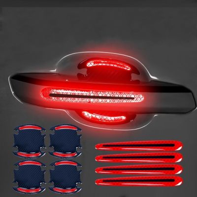【cw】 Car Door Handle Protection Cover Stickers Guard Film Carbon Reflective Decal Safety Anti collision Strips Accessories ！