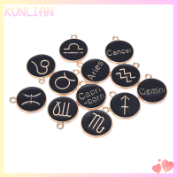 [KUNLIAN] 12pcs Enamel Constellation Charms จี้คู่ด้านข้างเครื่องประดับทำอุปกรณ์เสริม