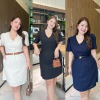 เดรสเอวคอด สาวอวบใส่แล้วเพรียว M-4XL รุ่น Lana Slim