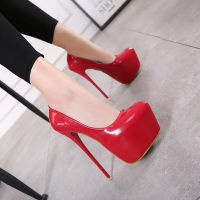 รองเท้าเต้นรำส้นเหล็กไนท์คลับแพลตฟอร์มกันน้ำ High Heels Merah ส้นเตี้ยรองเท้าซิงเกิ้ลคัทสีรองเท้าผู้หญิงฝรั่งเศส