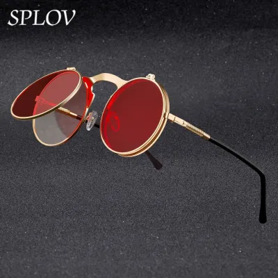 【DY】Vintage Steampunk Flip Sunglasses Retro Round Metal Sun Glasses for Men and Women Brand Designer Circle Oculos