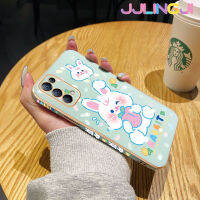 Jlingji เคสสำหรับ OPPO Reno 5 4G Reno 5 5G Reno 5 Pro Reno5 K Find X3 Lite 5G เคสกระต่ายสีขาวน่ารักลายการ์ตูนหรูหราชุบเคสมือถือกรอบซิลิโคนกันกระแทกฝาหลังป้องกันเลนส์กล้อง