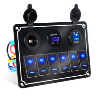 LED Switch Panel 12V Power Outlet USB Charger 3.1A Digital Voltmeter Toggle Switch Control For Car Boat Camper Marine RV