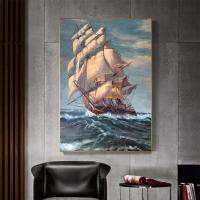 ✹✸ Nordic Retro เรือภาพวาดสีน้ำมันบนผ้าใบเรือ Seascape โปสเตอร์ภูมิทัศน์เรือใบ Wall Art รูปภาพสำหรับตกแต่งบ้าน Cuadros