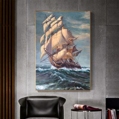 ✹✸ Nordic Retro เรือภาพวาดสีน้ำมันบนผ้าใบเรือ Seascape โปสเตอร์ภูมิทัศน์เรือใบ Wall Art รูปภาพสำหรับตกแต่งบ้าน Cuadros