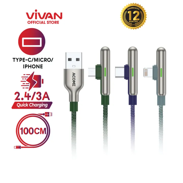 Micro USB Cable Type C cable and Lightning cable Fast Charging 2.4A 90