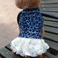 Dog Clothes Denim Skirt With Lace Leopard Print Pet Dress Spring Autumn Dog Cowboy Coat Clothing For Dogs Cat Dress Jeans Dresses