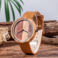 Genuine Leather 100 Watches for Men Wooden Watch Dial Colorful Stripe Face Fashion Casual Simple Wristwatches Free Shipping