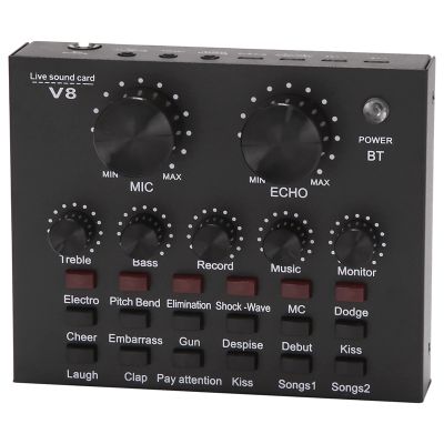 V8 Sound Card Audio Set Interface External Usb Live Microphone Sound Card Bluetooth Function for Computer Pc Singing Recording
