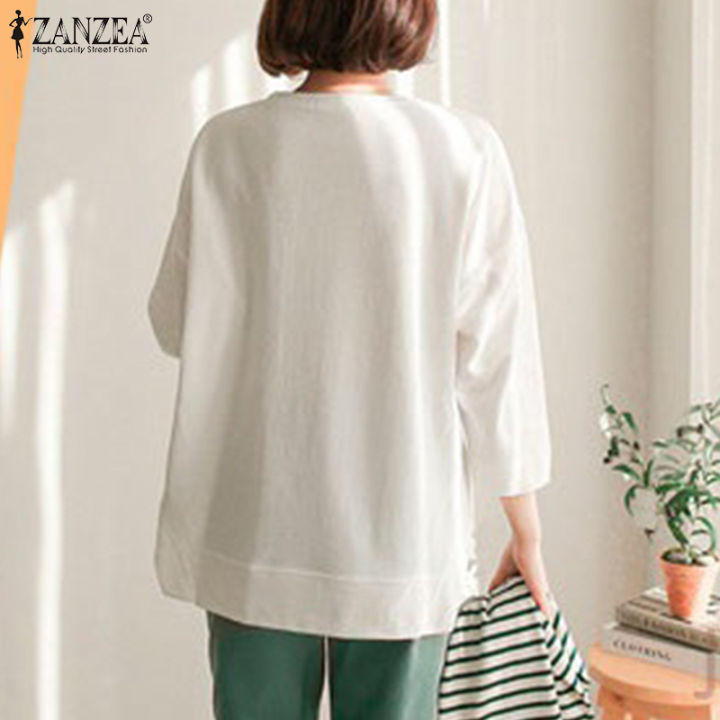 สินค้ามาใหม่-จัดส่งฟรี-fancystyle-zanzea-เสื้อยืดแยกส่วนข้างลำลองสำหรับผู้หญิงเสื้อกันหนาวถักแขน3-4-8