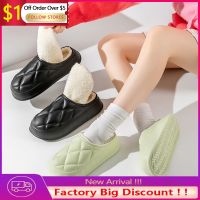 Women Waterproof Fur Slippers Winter Warm Plush Household Slides Indoor Home Thick Sole Footwear Non-Slip Shoes Couple Sandals