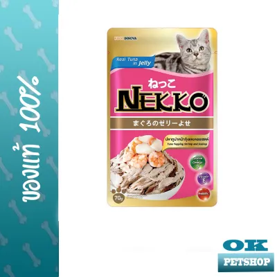 Nekko อาหารเปียกสำหรับแมว สูตรปลาทูน่าหน้ากุ้งและหอยเชลล์