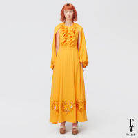 TandT - Ruffled Cape Sleeves Maxi Dress เดรสยาว แขนยาวโอบไหล่ ตกแต่งรูดระบาย ปักฉลุลายหัวใจ