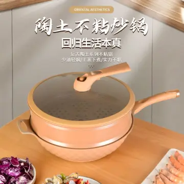 Non-Stick Clay Wok With Steamer Basket Clay Wok Micro-pressure Wok  Multifunctional Non-stick Household Frying Pan Induction - AliExpress