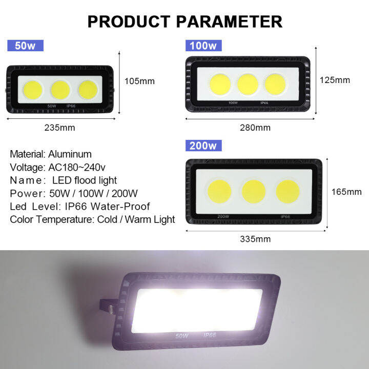 AC220V Led Banjir Cahaya 100W 200W IP66 Kalis Air Luar Lampu Cob Lampu ...