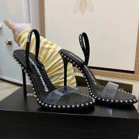 2023 New Water Diamond Steel Ball Slim Slim Heel Sexy Fairy Womens Shoes with Transparent Sandals