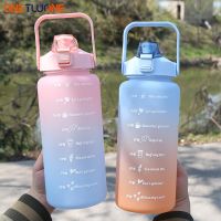 2 L Water Bottle with Straw Female Girls Large Portable Travel Bottles Sports Fitness Cup Summer Cold Water with Time Scale