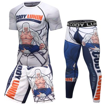 ：“{—— Mens Boxing Compression Shirt Pants Running Sets Sportswear MMA BJJ Kickboxing Shorts Rashguard Gym Clothes Fitness Sport Suits