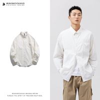 Simple solid color basic all-match white long-sleeved shirt men and women Japanese loose bf style casual shirt 【BYUE】