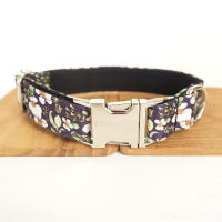 Black Floral Dog Collar Chihuahua Polyester Print Engrave Collars Adjustable Traction Rope Leash for Dog Fournitures De Chien