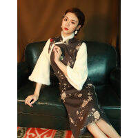 R Cheongsam 2021ฤดูหนาวใหม่ปรับปรุงหนา Elegant Republic Of China High-End หนา Inverted ขนาดใหญ่แขนกลางความยาวหญิง