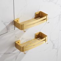 ┇☎✸ Aluminum Brushed Gold Bathroom Shelf Shower Rack Wall Mounted Bolt Inserting Type Corner Basket Shelf With Hooks Bath Hardware