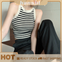 hanshi [2023 new HOT FASHION] lazlook ฤดูร้อนลายถักผู้หญิงรอบคอแขนกุด Slim Crop TOP