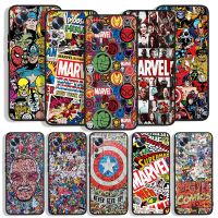 【Yellow peach flavor】 Marvel Comics โลโก้เคสโทรศัพท์น่ารักสำหรับ Xiao Mi 12X 12 11T 11i 11 10T 10S 10 9T 9 SE Lite Pro Ultra Note ฝาครอบสีดำ