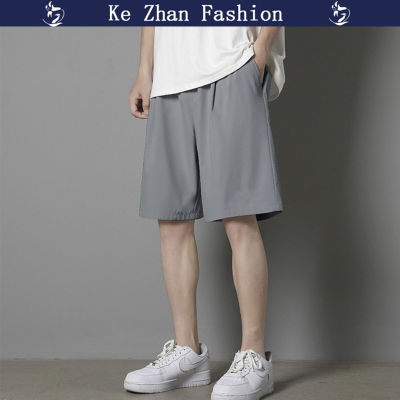 Ke Zhan กางเกงกางเกงขาสั้น Spor บางทันสมัยสำหรับผู้ชายกางเกงขาสั้นทรงตรงกางเกงลำลองสำหรับสีทึบชายทะเล