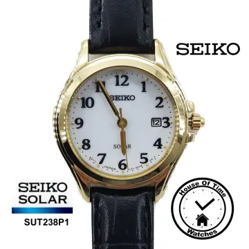 Seiko women's leather on sale strap solar dress watch